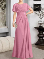 A-line Scoop Floor-Length Chiffon Mother of the Bride Dress With Pleated Beading by Dreamylily