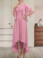 A-line V-Neck Asymmetrical Chiffon Mother of the Bride Dress With Beading Sequins by Dreamylily