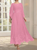 A-line Scoop Illusion Ankle-Length Lace Chiffon Mother of the Bride Dress With Sequins by Dreamylily