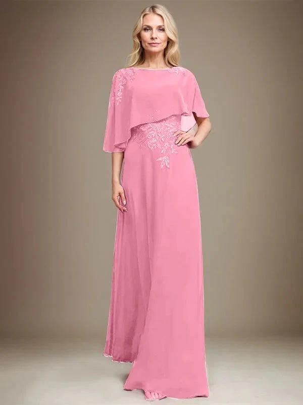 A-line Scoop Floor-Length Chiffon Lace Mother of the Bride Dress With Sequins Beading by Dreamylily