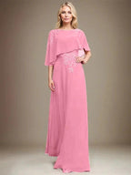 A-line Scoop Floor-Length Chiffon Lace Mother of the Bride Dress With Sequins Beading by Dreamylily
