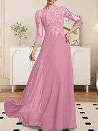 A-line Scoop Floor-Length Lace Chiffon Mother of the Bride Dress With Sequins by Dreamylily
