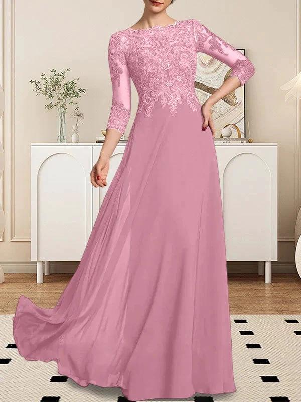 A-line Scoop Floor-Length Lace Chiffon Mother of the Bride Dress With Sequins by Dreamylily