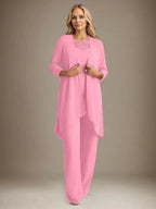 Chiffon Scoop Long Sleeves Mother Of The Bride Pantsuits With Jacket by Dreamylily
