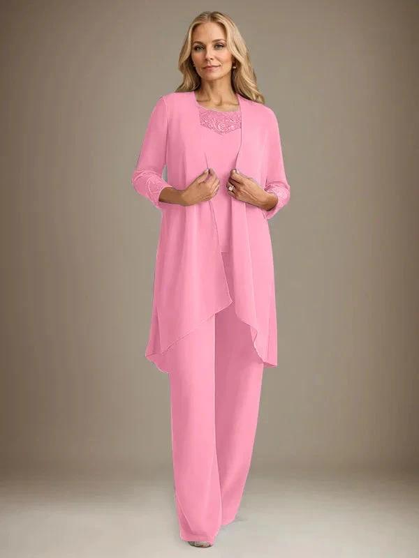 Chiffon Scoop Long Sleeves Mother Of The Bride Pantsuits With Jacket by Dreamylily