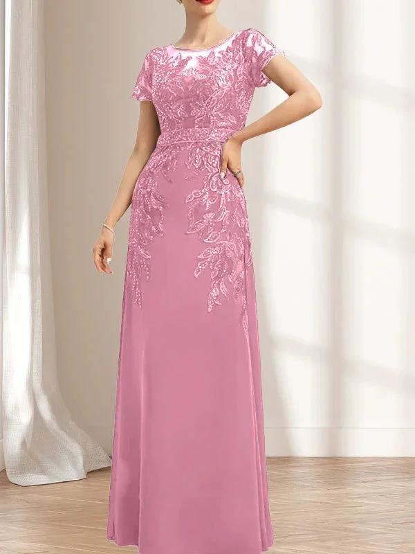 Sheath/Column Scoop Illusion Floor-Length Lace Chiffon Mother of the Bride Dress With Sequins by Dreamylily