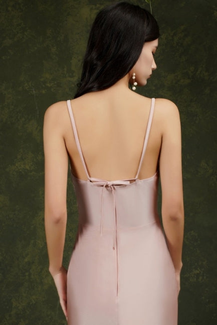 Pink Spaghetti Straps Sleeveless Mermaid Satin Prom Dresses