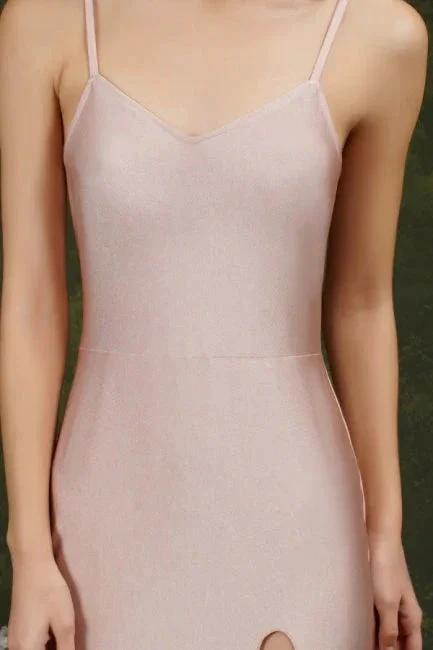 Pink Spaghetti Straps Sleeveless Mermaid Satin Prom Dresses by misshow.com