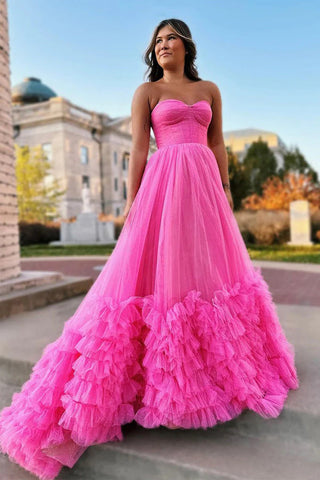 Rosa Herzausschnitt Tüll Lange Ballkleider Prinzessin Kleider PSK475