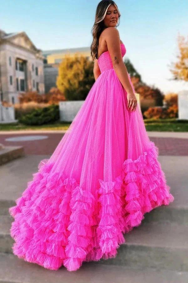 Pink Sweetheart Tulle Long Prom Dresses Princess Dresses PSK475 by pgmdress