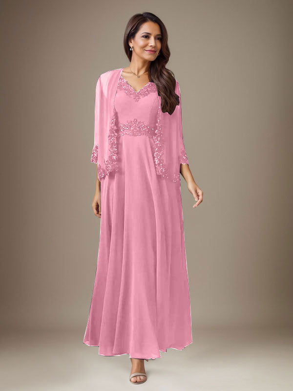 Plum A-Line Sequins Chiffon Dress