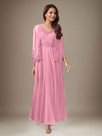 Plum A-Line Sequins Chiffon Dress