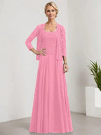 A-line Square Floor-Length Lace Chiffon Mother of the Bride Dress With Sequins by Dreamylily