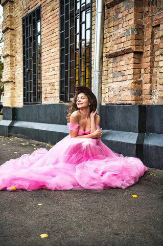 Vestido de tul rosa y vestido de cumpleaños rosa 2025 SY035