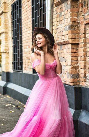 Vestido de tul rosa y vestido de cumpleaños rosa 2025 SY035