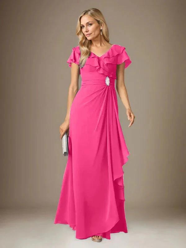 Stormy A-Line V-Neck Ruched Chiffon Dress by Dreamylily