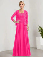 A-line Square Floor-Length Lace Chiffon Mother of the Bride Dress With Sequins by Dreamylily