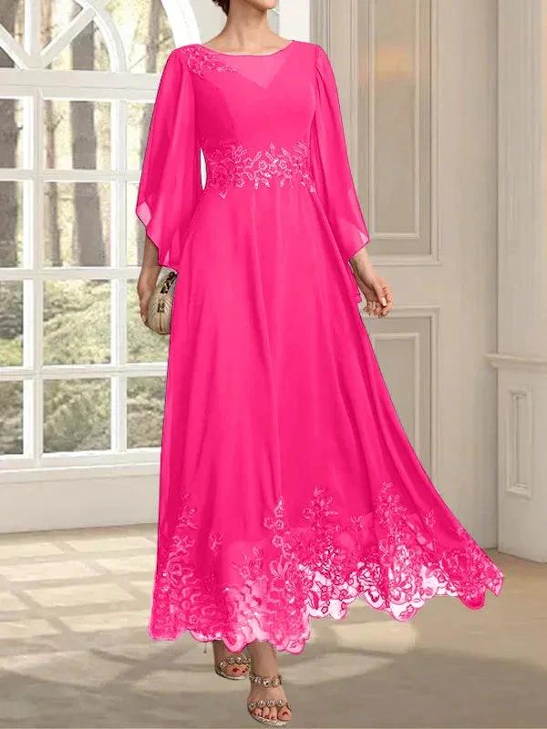 A-line Scoop Illusion Ankle-Length Lace Chiffon Mother of the Bride Dress With Sequins by Dreamylily