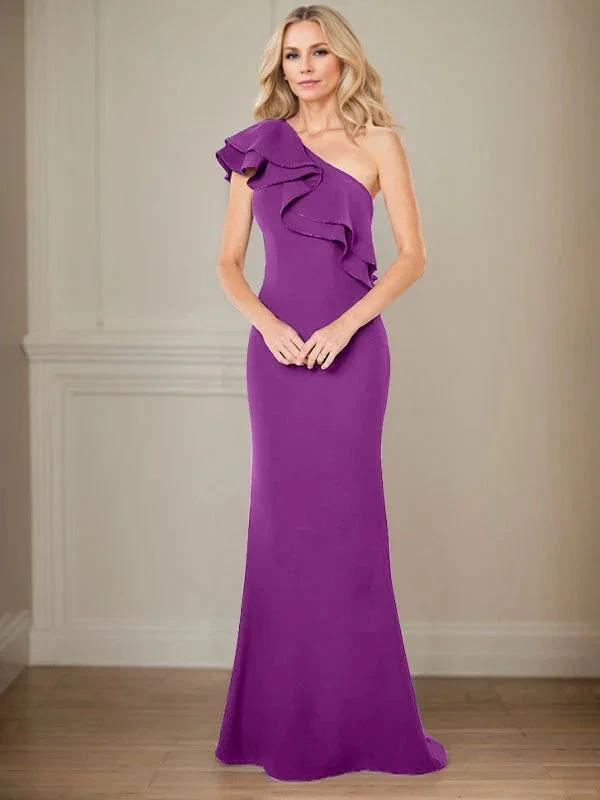 A-line One Shoulder Floor-Length Chiffon Mother of the Bride Dress With Ruffles by Dreamylily