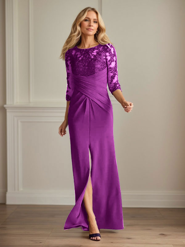 Plum Sheath Lace Stretch Crepe Mother of the Bride Dress