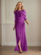 Plum Sheath Lace Stretch Crepe Mother of the Bride Dress