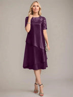 A-Line Scoop Knee-Length Mother of the Bride Dress With Applique & Sequins by Dreamylily