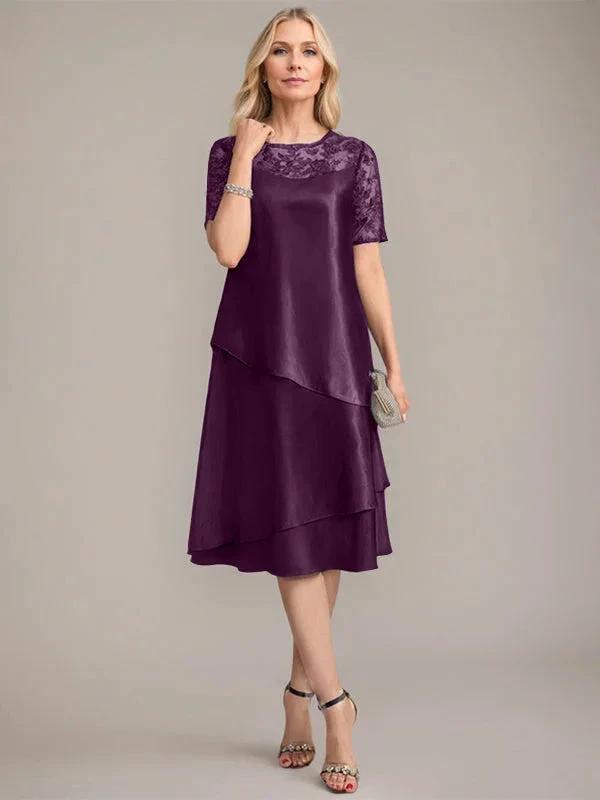A-Line Scoop Knee-Length Mother of the Bride Dress With Applique & Sequins by Dreamylily