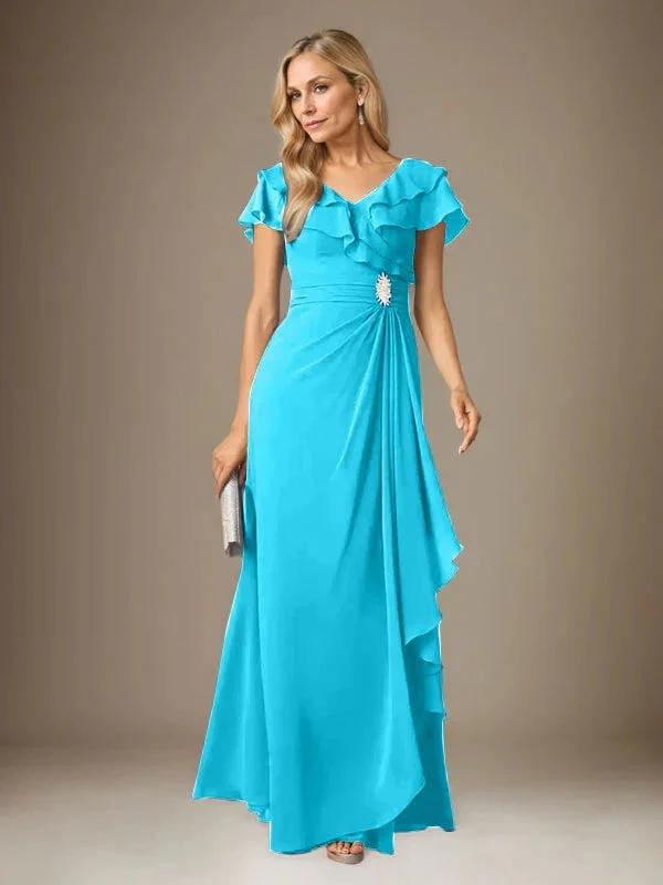 Stormy A-Line V-Neck Ruched Chiffon Dress by Dreamylily