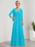 A-line Square Floor-Length Lace Chiffon Mother of the Bride Dress With Sequins by Dreamylily