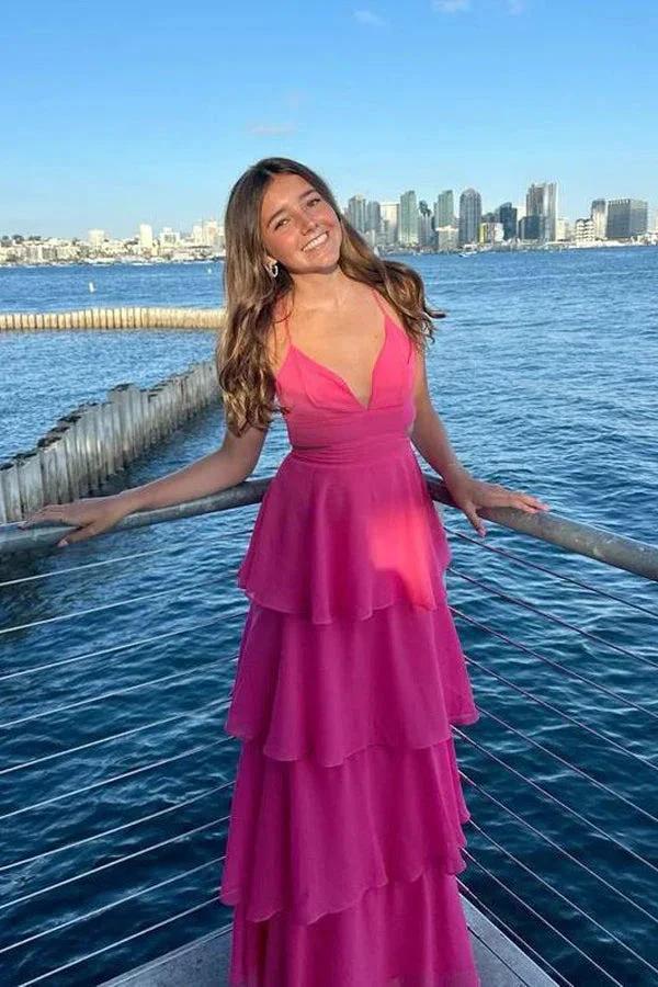 Pretty Cutouts Tiered Chiffon Blue Prom Dress Party Dress PSK610 by pgmdress