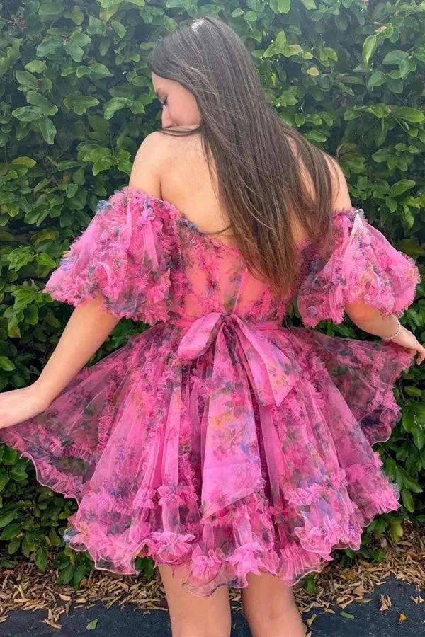 Pretty Fuchsia Puff Sleeves A-Line Princess Homecoming Dress PD532 by pgmdress