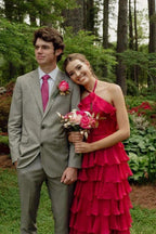 Halter Keyhole Ruffle Tiered Prom Dress with Slit by KissProm