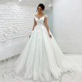 Princess Lace Tulle A Line Wedding Dress Sweetheart Cap Sleeve 3D Appliques Boho Bridal Gowns For Woman Button Vestidos De Novia by payinti