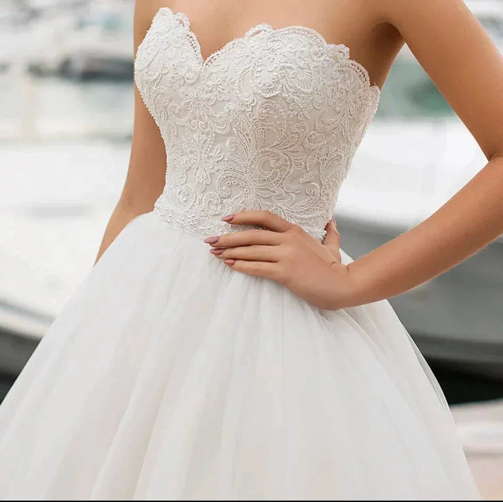 Princess Wedding Dress 2021 A-Line Sweetheart Sleeveless Backless Embroidery Chiffon Sweep Train Bridal Gown Vestidos De Noiva by payinti