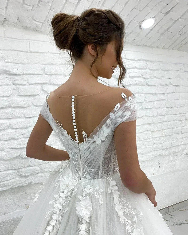 Princess Wedding Dresses Off Shoulder 3D Lace Applique Ladies Sleeveless Boho Bridal Gowns Vestido De Novia Custom 2023 Mariée by payinti
