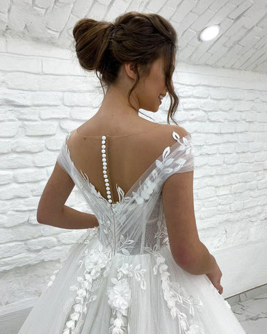 Prinzessin Brautkleider Off Schulter 3D Spitze Applique Damen Ärmelloses Boho Brautkleider Vestido De Novia Custom 2023 Mariée 