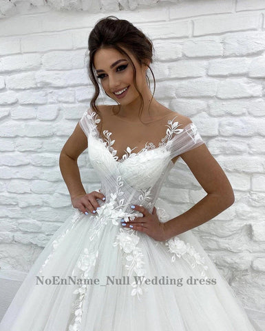 Prinzessin Brautkleider Off Schulter 3D Spitze Applique Damen Ärmelloses Boho Brautkleider Vestido De Novia Custom 2023 Mariée 