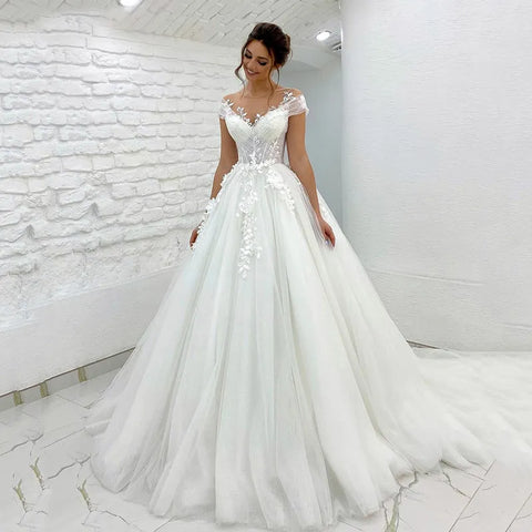Prinzessin Brautkleider Off Schulter 3D Spitze Applique Damen Ärmelloses Boho Brautkleider Vestido De Novia Custom 2023 Mariée 