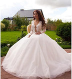 Princess A-Line V-Neck Tulle Ivory Long Sleeves Wedding Dresses WD181 by pgmdress