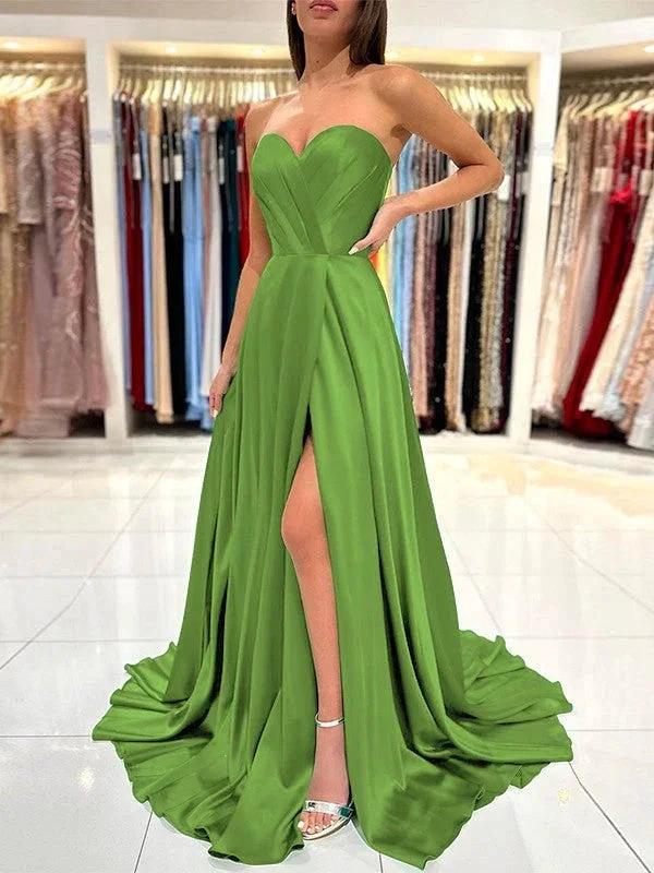 Satin Ruched Sweetheart Prom Dresses SYP137 by vivymakudress