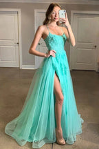 Yellow Prom Dress Appliqued With Slit SYP97 by vivymakudress