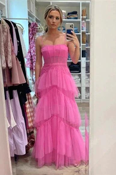 Princess Hot Pink Tiered Tulle Prom Dress SYP103 by vivymakudress