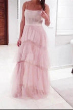 Princess Hot Pink Tiered Tulle Prom Dress SYP103 by vivymakudress