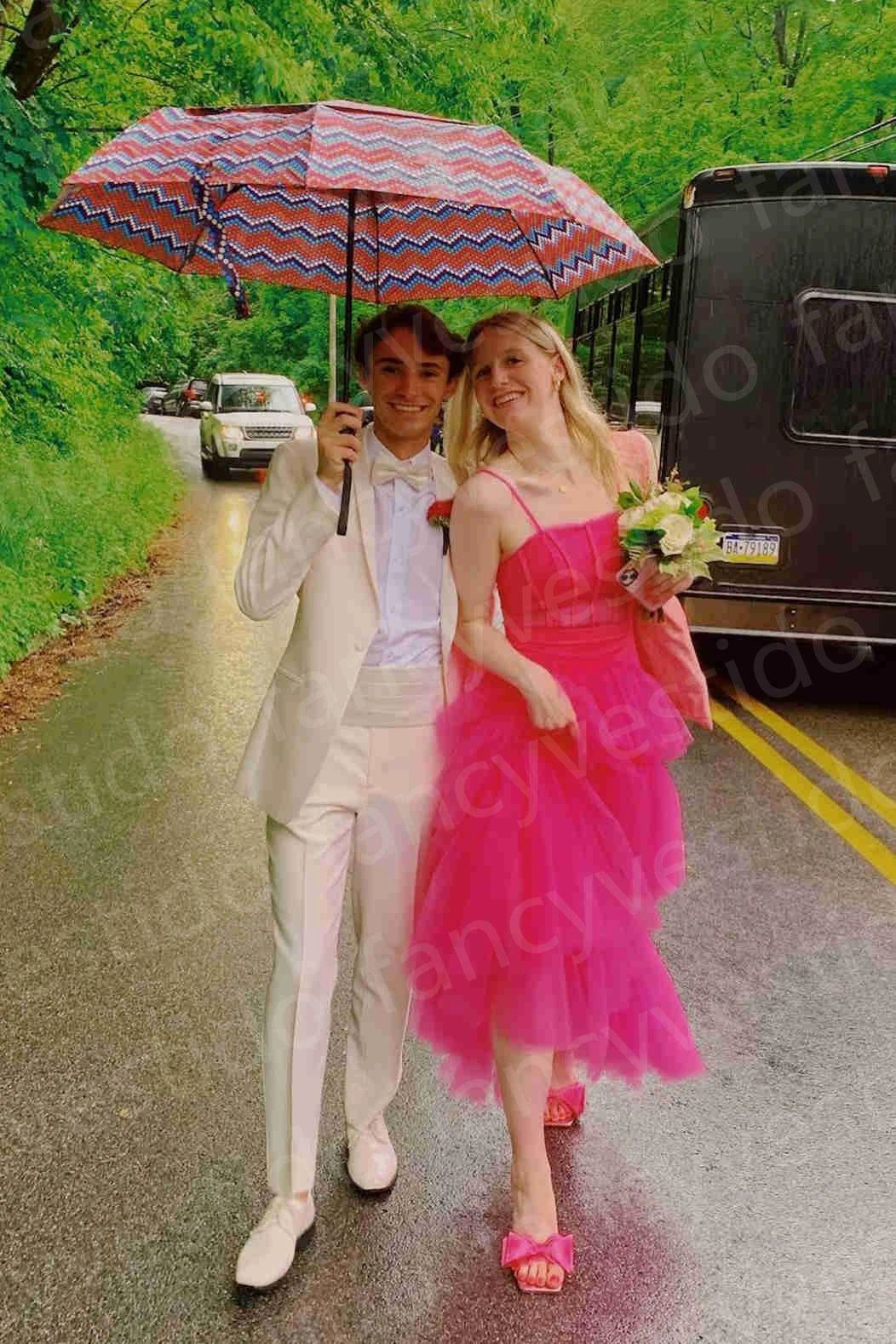 Princess Hot Pink Tiered Tulle Prom Dress SYP103 by vivymakudress