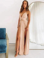 Plunging Neckline Prom Dress Floor-Length Prom Dresses SYP138 by vivymakudress