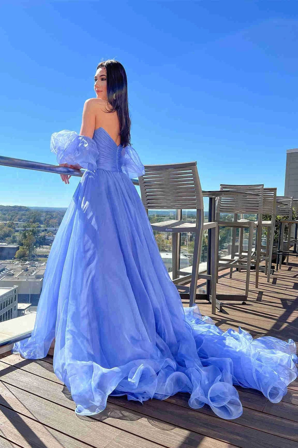 Lavender Puff Sleeves Prom Dress Pleated SYP152 by vivymakudress