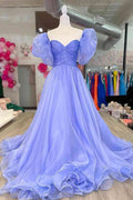 Lavender Puff Sleeves Prom Dress Pleated SYP152 by vivymakudress