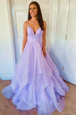 Vestido formal de tul escalonado color lavanda princesa SYP111