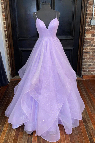 Vestido formal de tul escalonado color lavanda princesa SYP111
