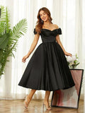 Homecoming Dresses Off the Shoulder Tea-Length Dresses SYH61 by vivymakudress